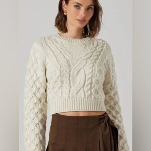 Zara Cream Chunky Cable Knit Sweater Crewneck NWT Size Small